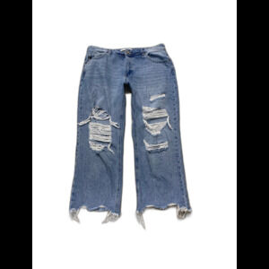 31 Kancan High Rise Distressed Crop Wide Straight Leg Raw Hem